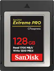 Front. SanDisk - 128GB Extreme PRO CFexpress Memory Card - Black.