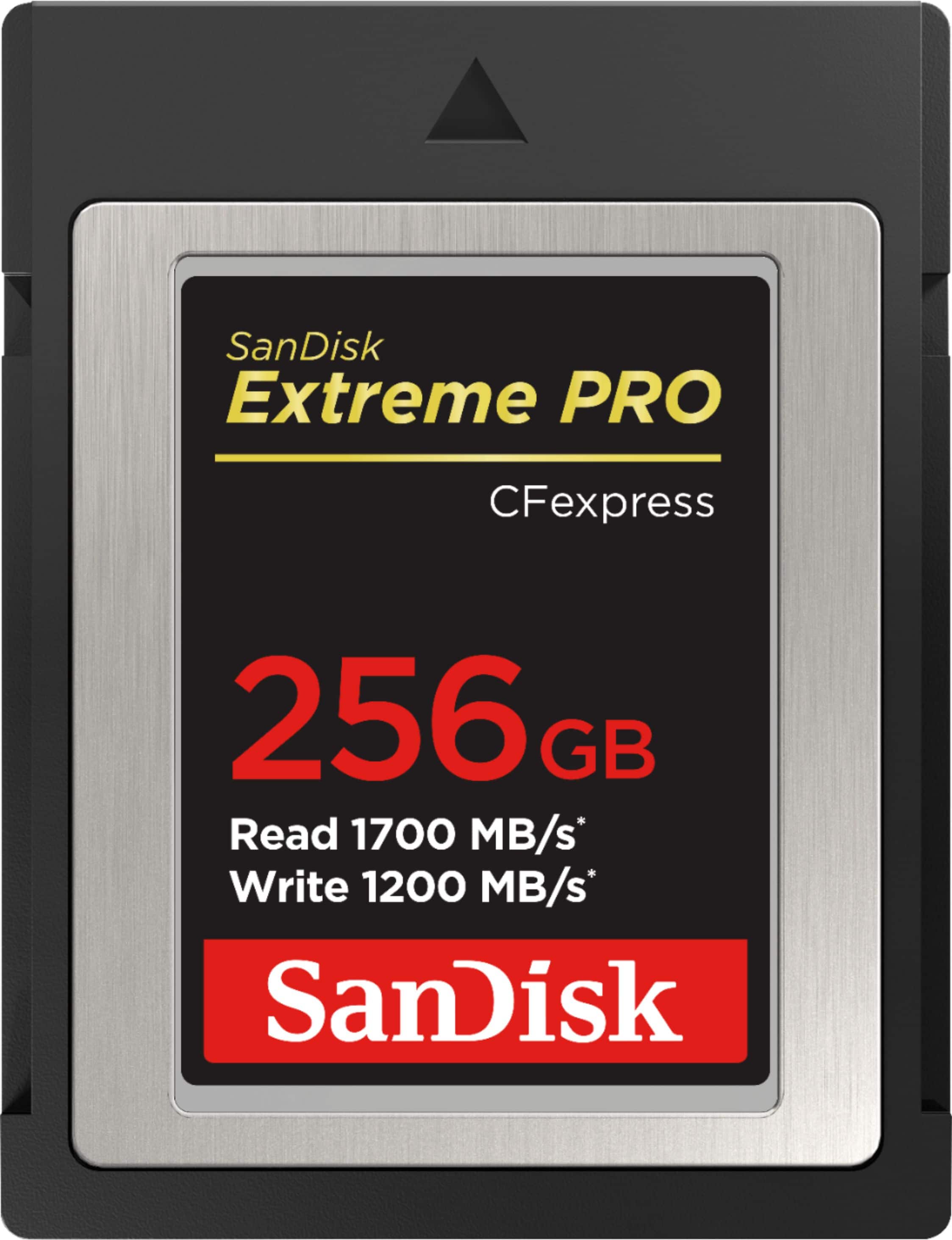 Front. SanDisk - 256GB Extreme PRO CFexpress Memory Card - Black.