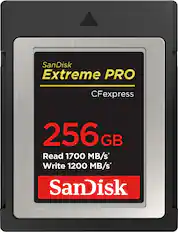Front. SanDisk - 256GB Extreme PRO CFexpress Memory Card - Black.
