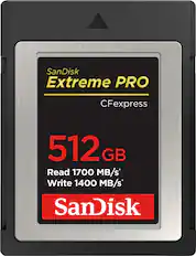 Front. SanDisk - 512GB Extreme PRO CFexpress Memory Card - Black.