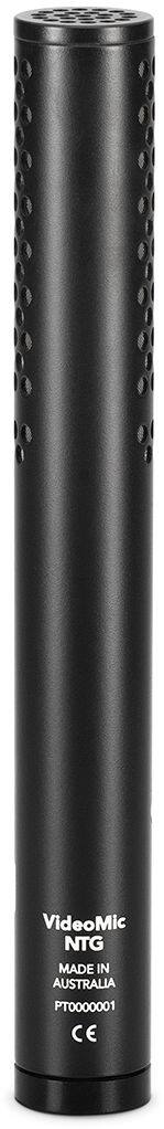 The text on the image reads "VideoMic NTG MADE IN AUSTRALIA PT0000001 CE."