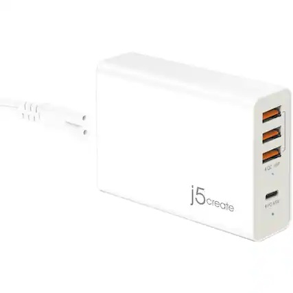 Front. j5create - 63W USB 4-Port PD Super Charger - White.
