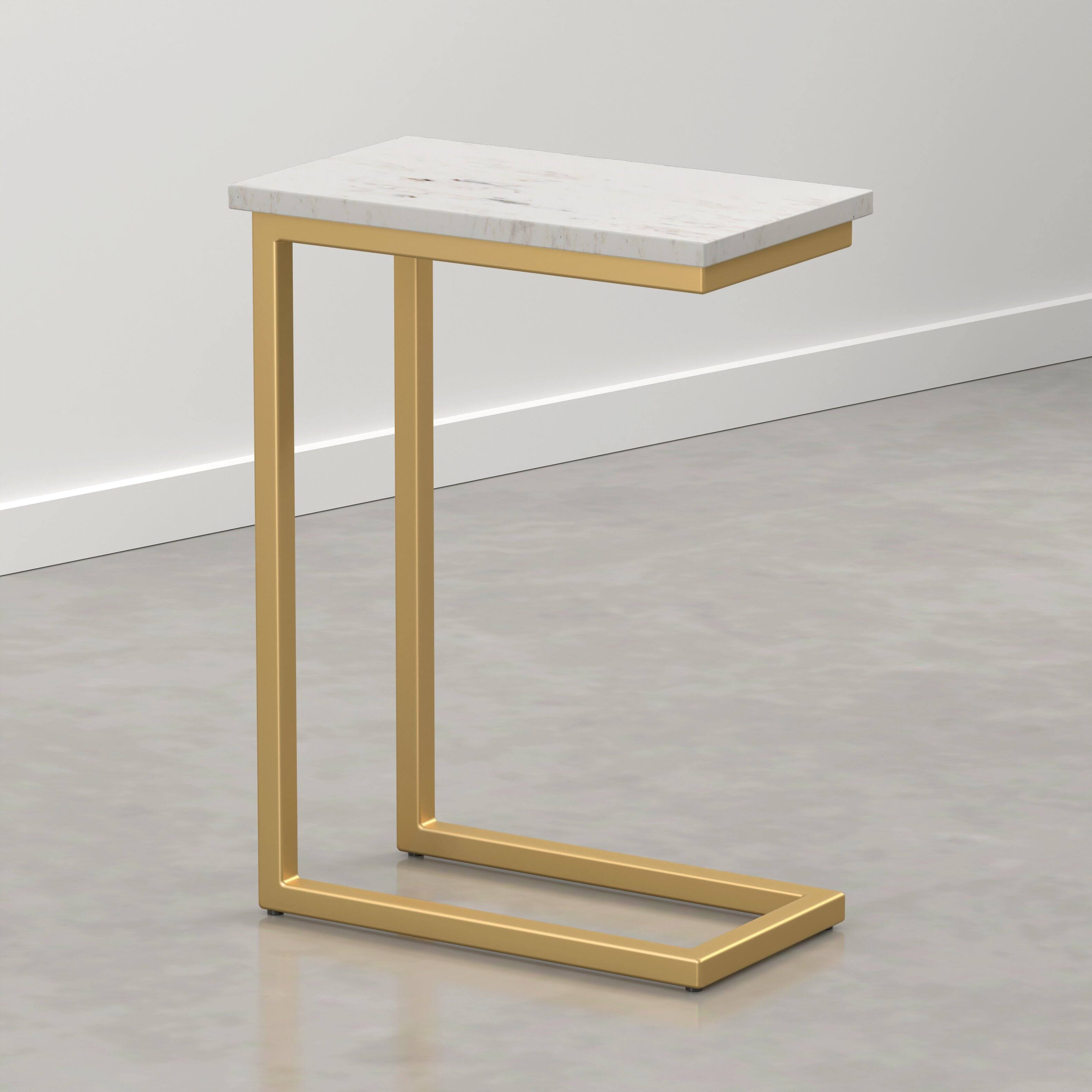 Alt View 1. Simpli Home - Skyler 18 inch Wide Metal C Side Table with White Marble Top, Satin Gold - White Marble/Satin Gold.