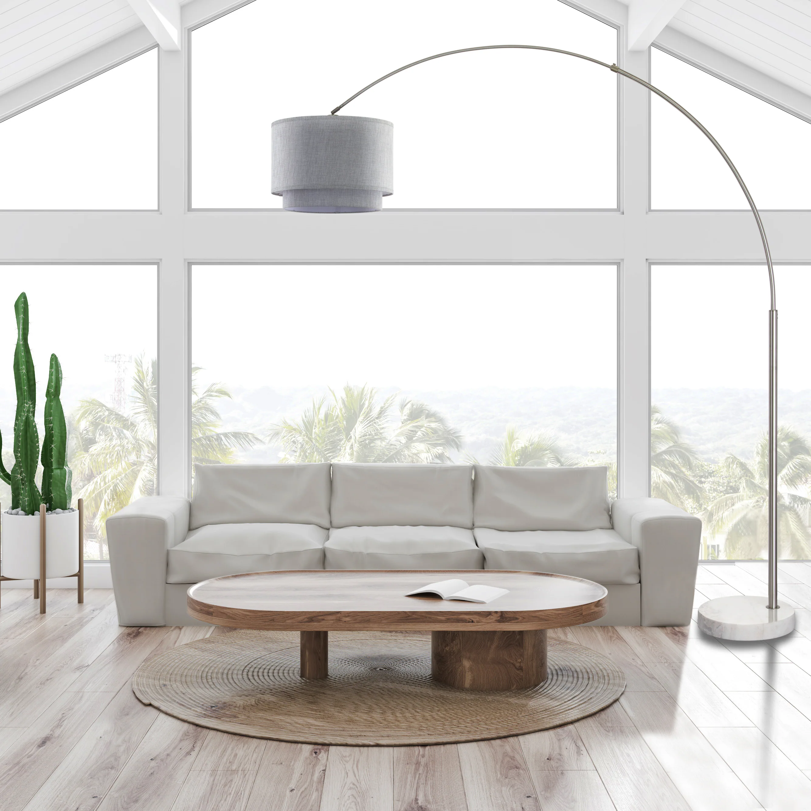 Alt View 9. FC Design - FC Design Modern 81" Tall Standing Adjustable Arched Floor Lamp with Double Drum Shade and Marble Base - Grey - Grey.