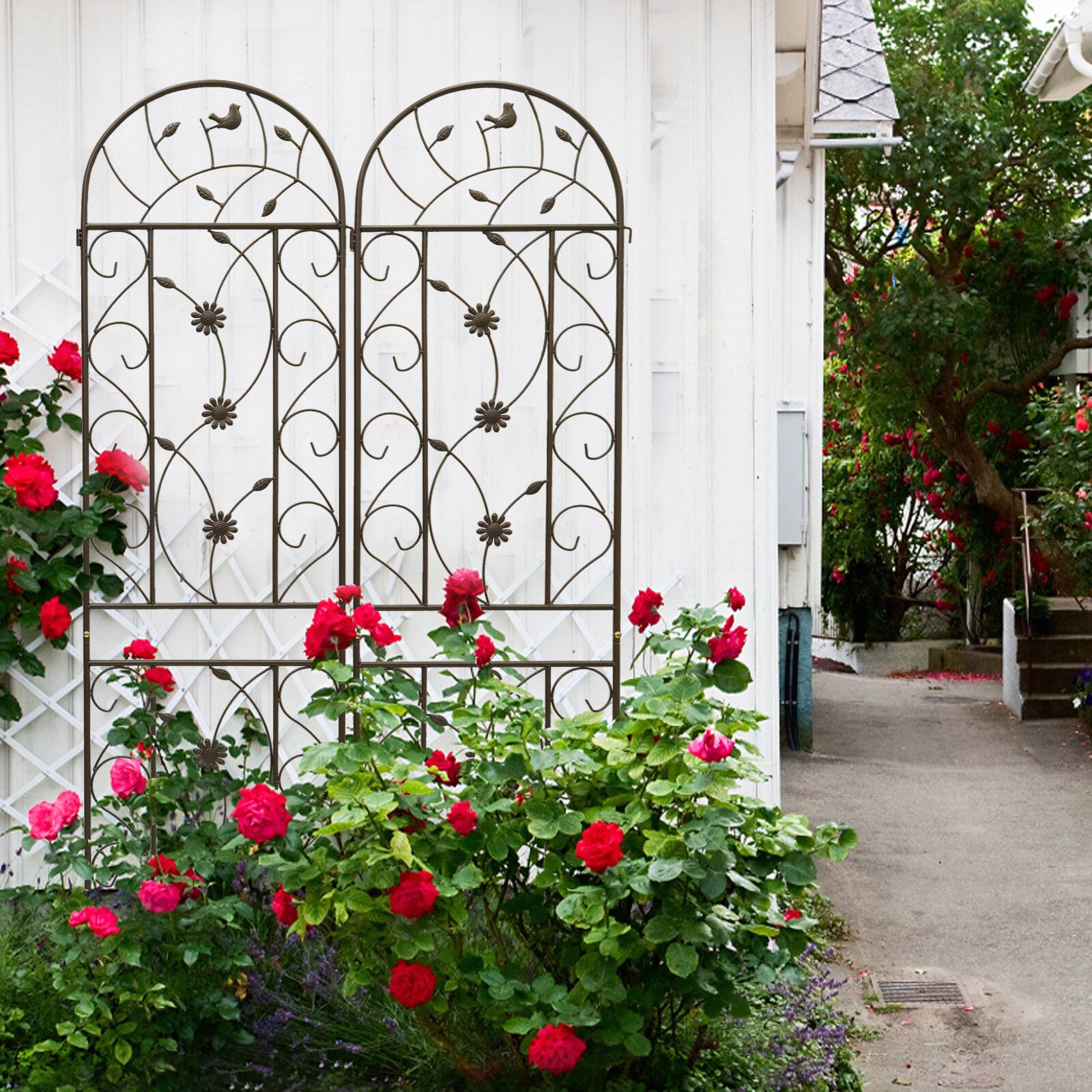 Alt View 5. Loheer - Rustproof Metal Garden Trellis Set 7.2 ft x 1.6 ft 2 Pack - Brown.