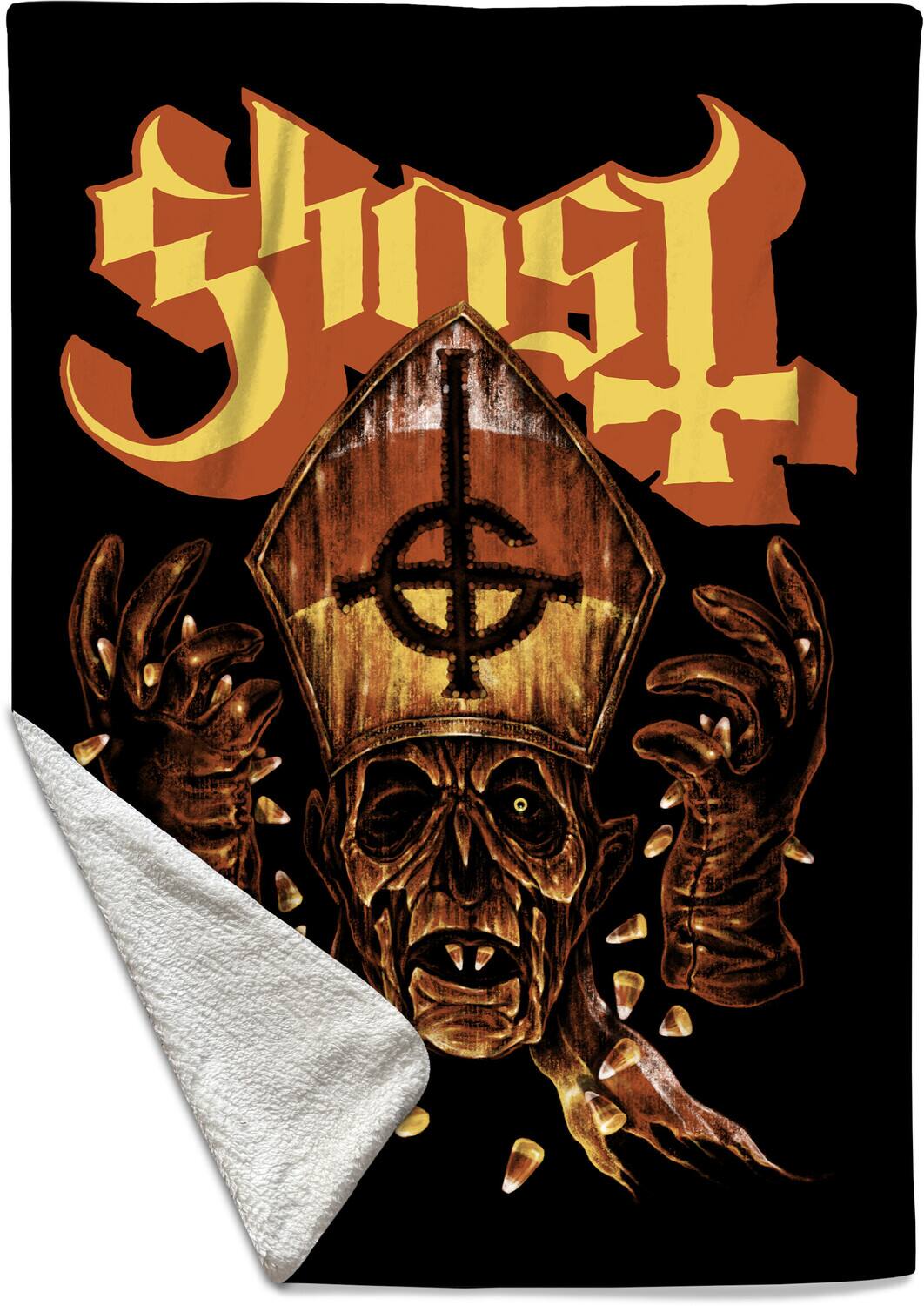 Alt View 4. PopMarket - Ghost - Rocksax - Ghost - Candy Corn - Sherpa Fleece Throw (50 in x 60 in) - Multicolor.