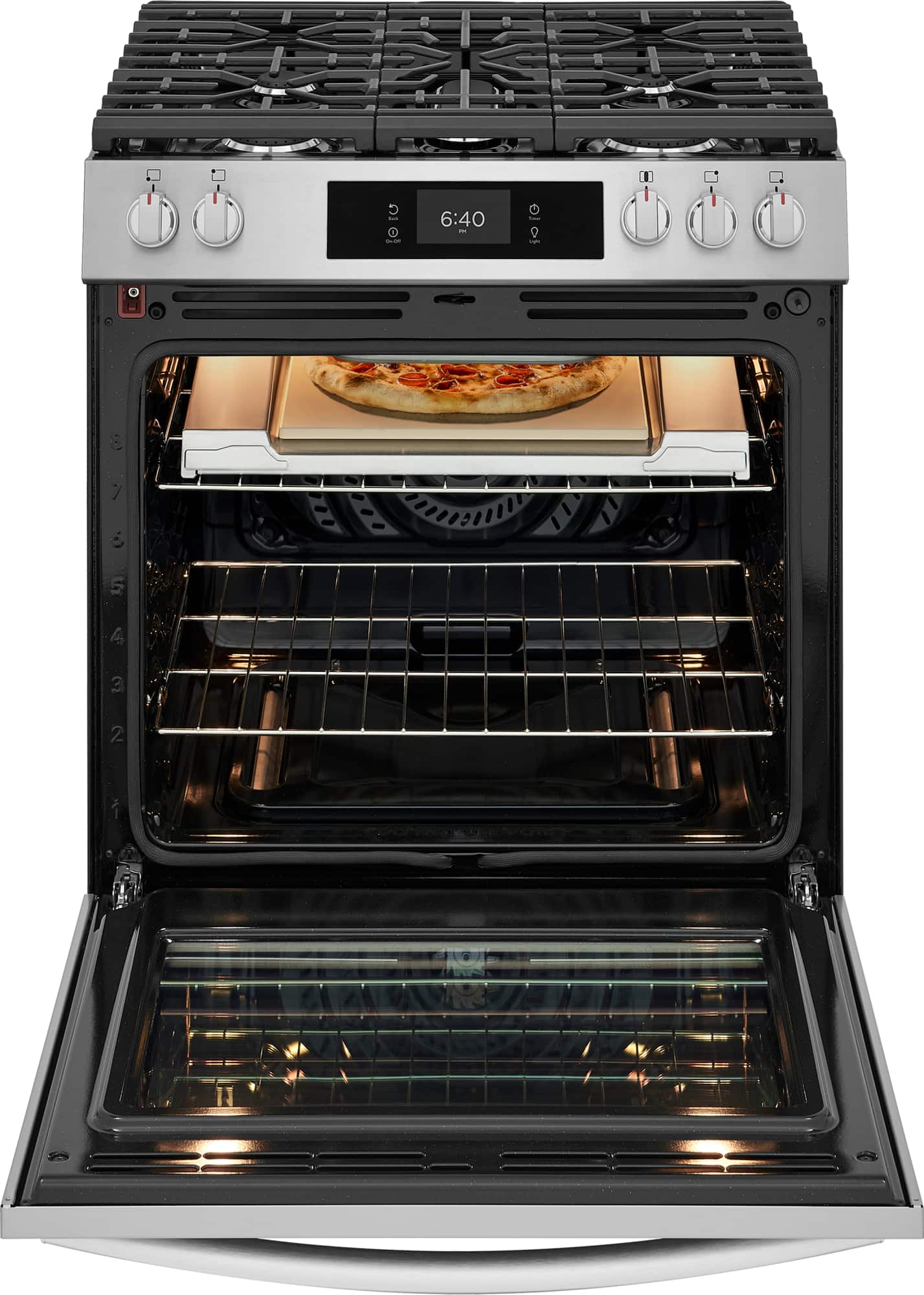 Alt View 10. Frigidaire - Gallery 6.0 Cu. Ft. Slide-In Gas Range with Stone-Baked Pizza and 15+ Ways to Cook - Stainless Steel.