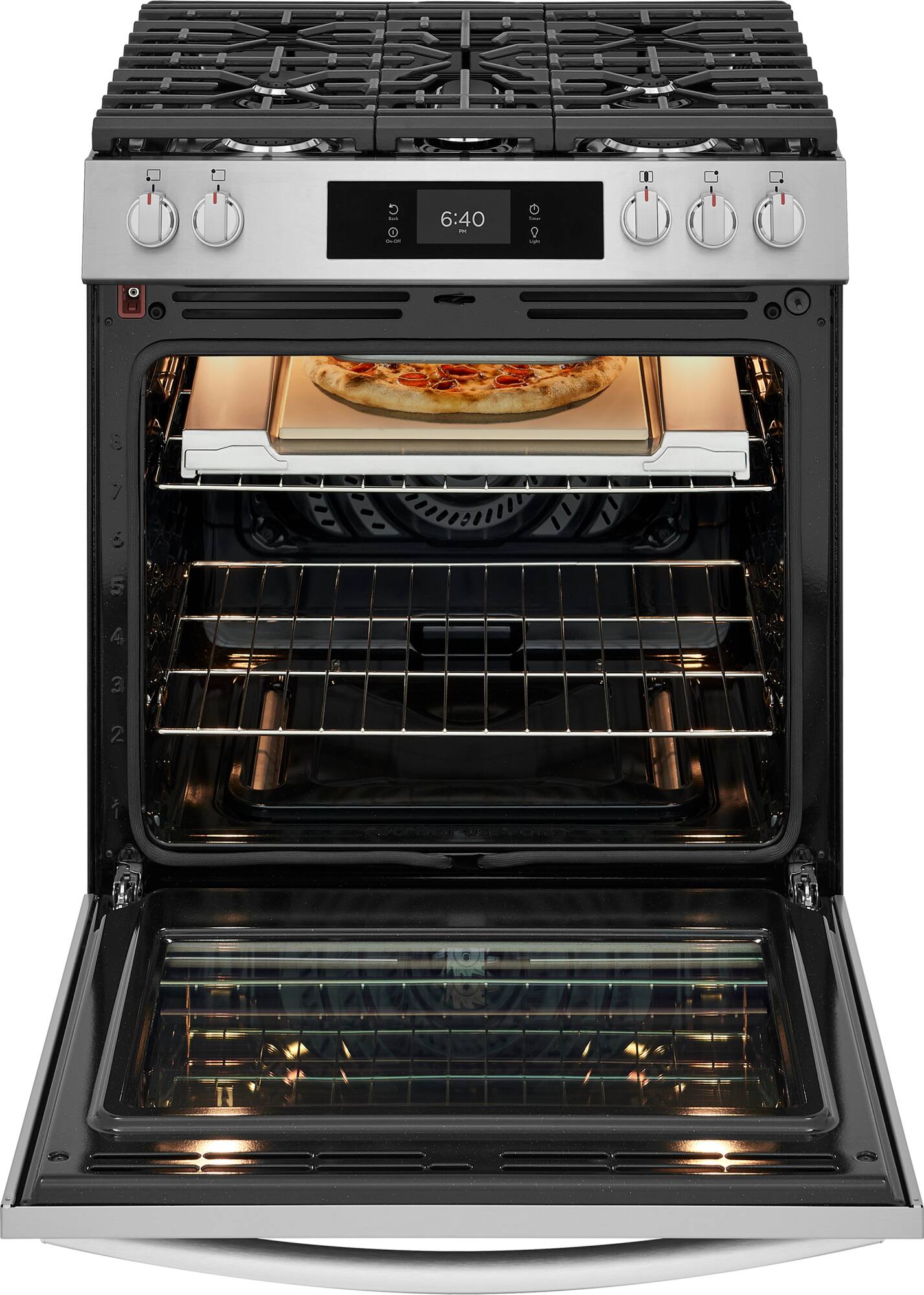 Alt View 10. Frigidaire - Gallery 6.0 Cu. Ft. Slide-In Gas Range with Stone-Baked Pizza and 15+ Ways to Cook - Stainless Steel.