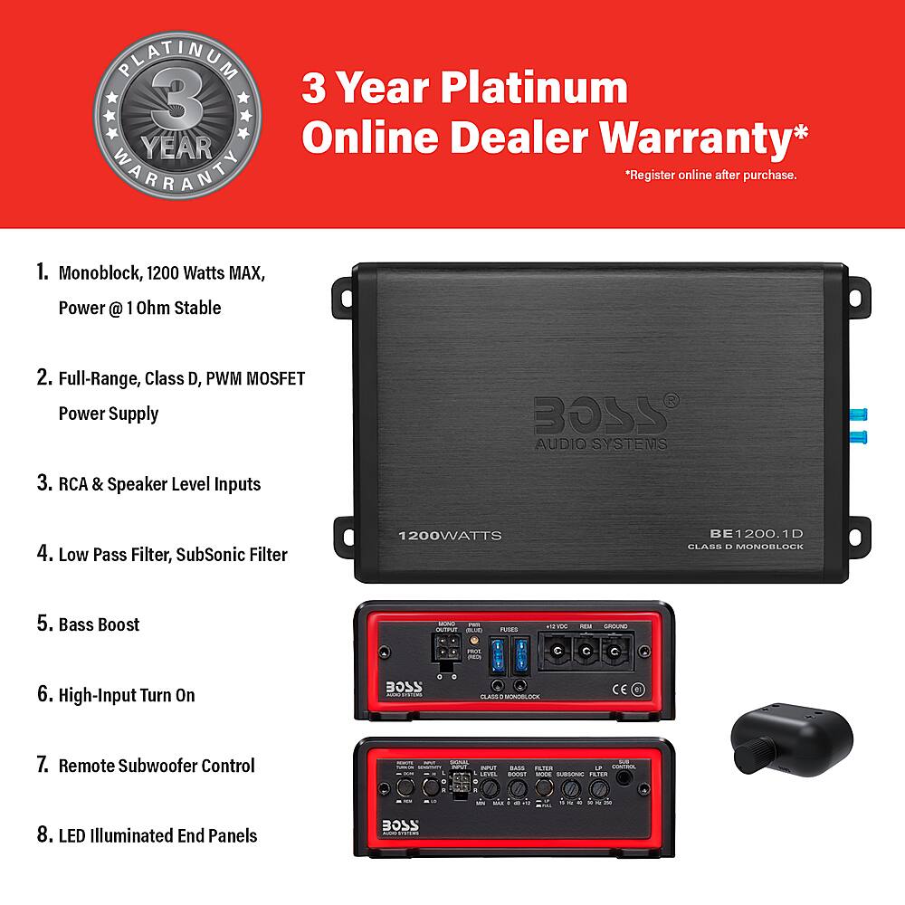Best Buy BOSS Audio Class D Car Amplifier Black BE1200.1D