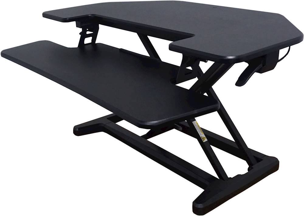 Front. Victor - Height Adjustable Corner Standing Desk Riser with Removable Keyboard Tray - Black.