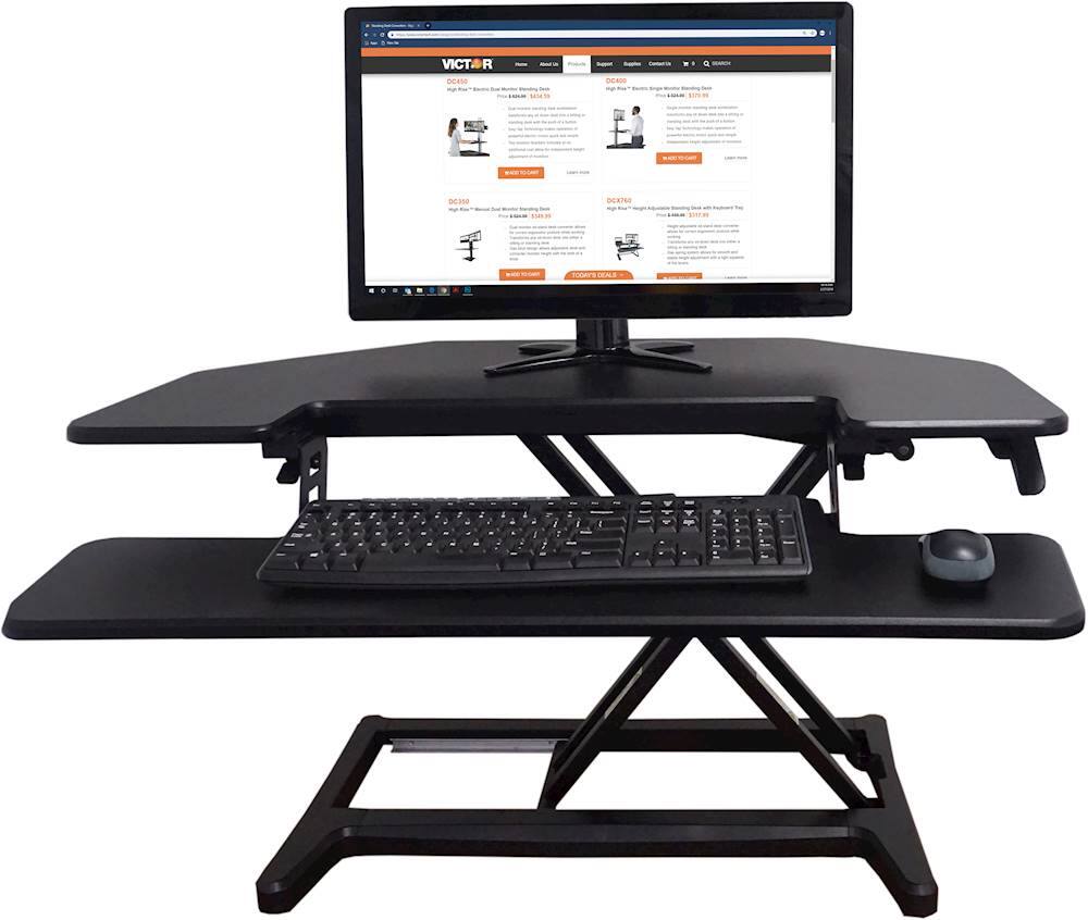 Alt View 12. Victor - Height Adjustable Corner Standing Desk Riser with Removable Keyboard Tray - Black.