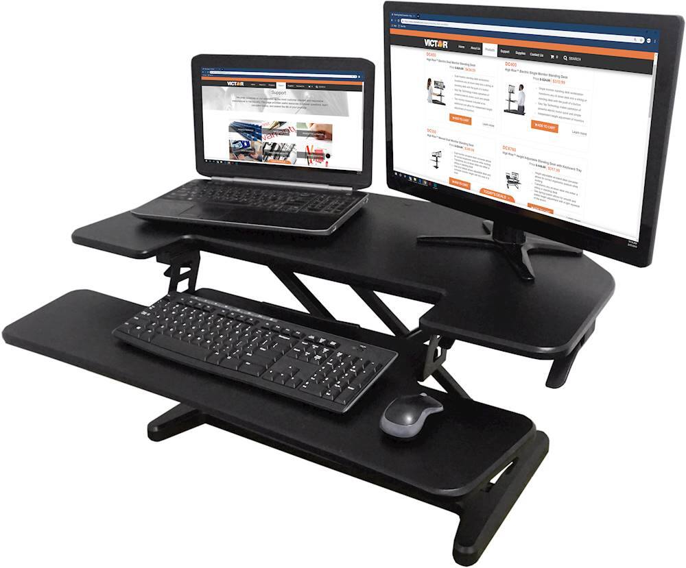 Alt View 13. Victor - Height Adjustable Corner Standing Desk Riser with Removable Keyboard Tray - Black.