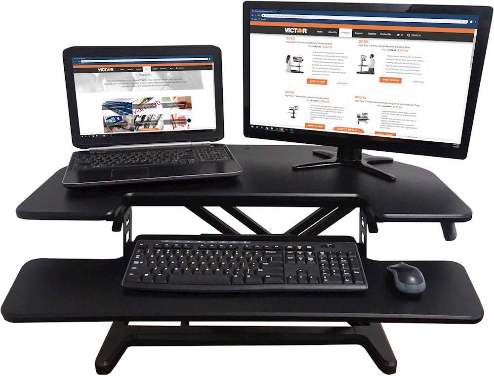 Alt View 14. Victor - Height Adjustable Corner Standing Desk Riser with Removable Keyboard Tray - Black.