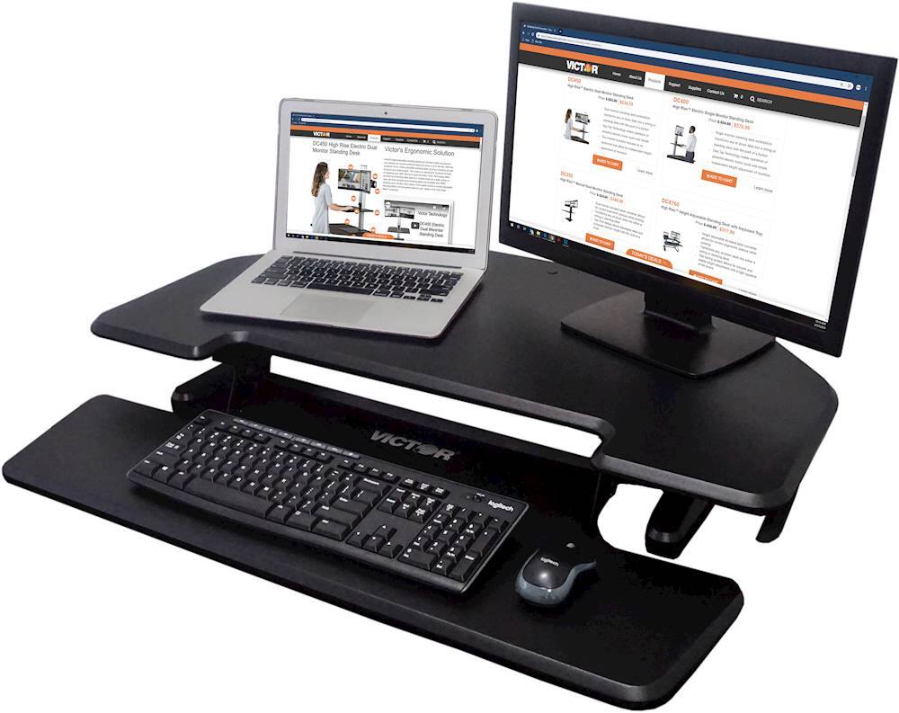 Alt View 15. Victor - Height Adjustable Corner Standing Desk Riser with Removable Keyboard Tray - Black.