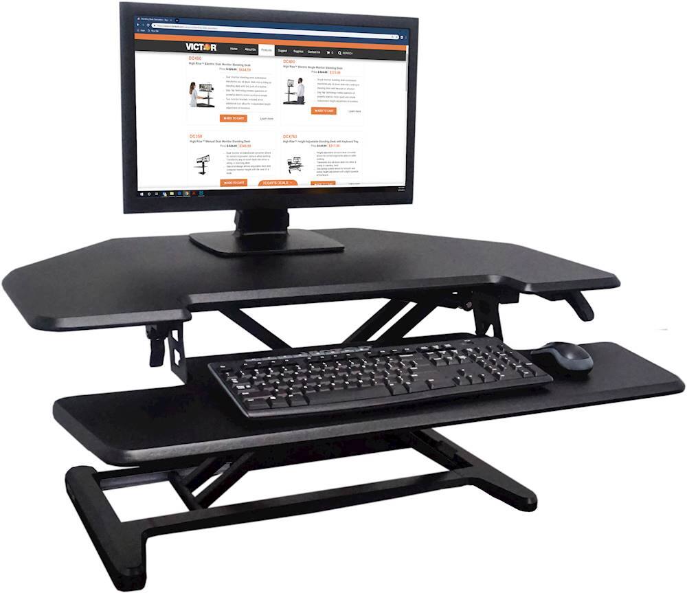 Alt View 17. Victor - Height Adjustable Corner Standing Desk Riser with Removable Keyboard Tray - Black.