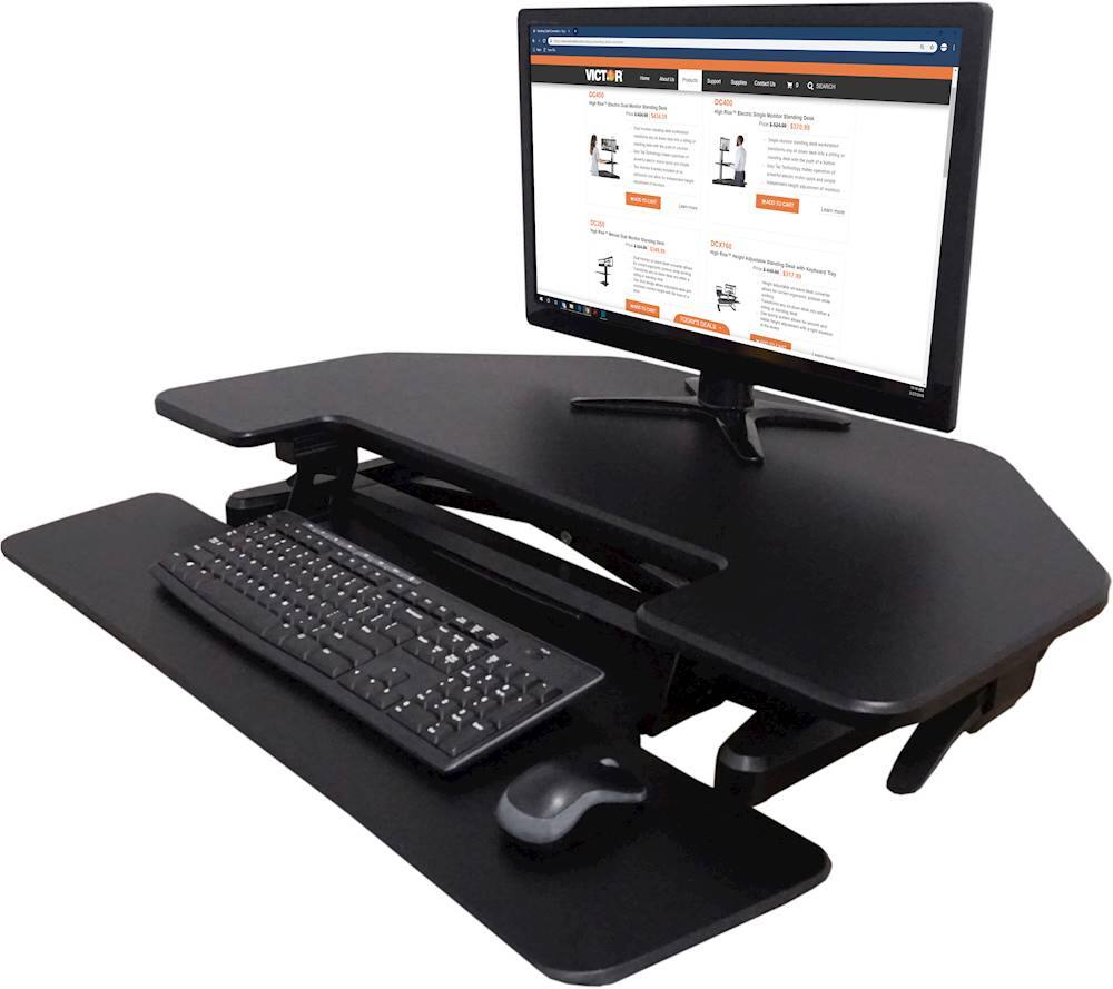 Alt View 19. Victor - Height Adjustable Corner Standing Desk Riser with Removable Keyboard Tray - Black.