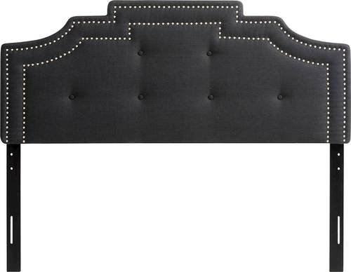 CorLiving - Crown Silhouette Button Tufting Fabric 62" Queen Headboard - Dark Gray