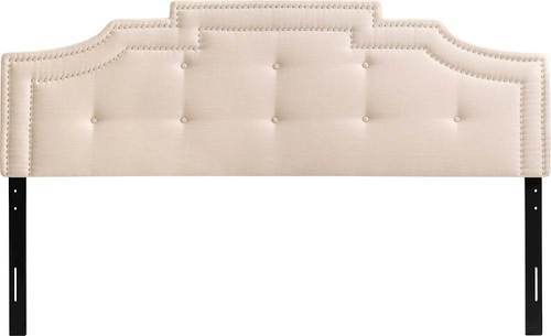 CorLiving - Crown Silhouette Button Tufting Fabric 79" King Headboard - Cream