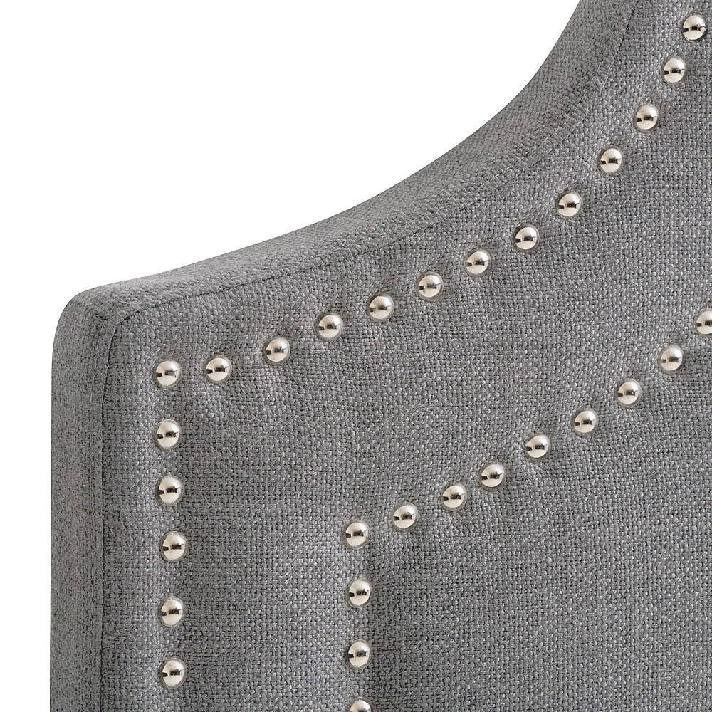 Left View: CorLiving - Aspen Studded Trim Light Gray Fabric  Headboard, King - Light Gray