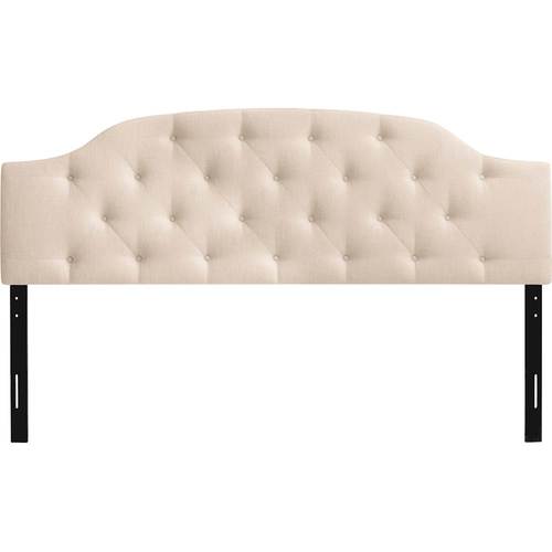 CorLiving - Diamond Button Arched-Panel Tufted Fabric King Headboard - Cream