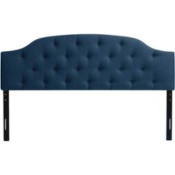CorLiving - Diamond Button Arched-Panel Tufted Fabric King Headboard - Navy Blue - Front_Zoom