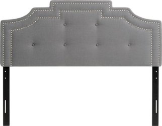 CorLiving - Crown Silhouette Button Tufting Fabric 62" Queen Headboard - Light Gray - Front_Zoom