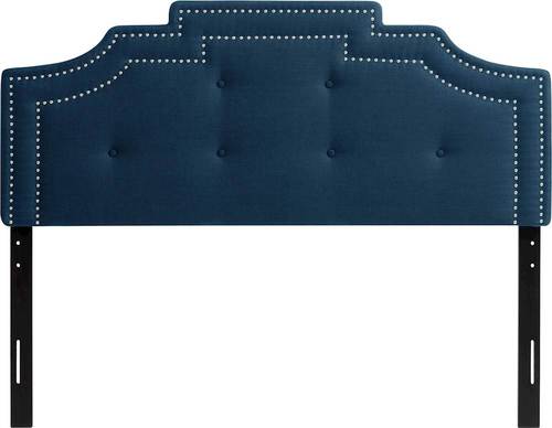 CorLiving - Crown Silhouette Button Tufting Fabric 62" Queen Headboard - Navy Blue