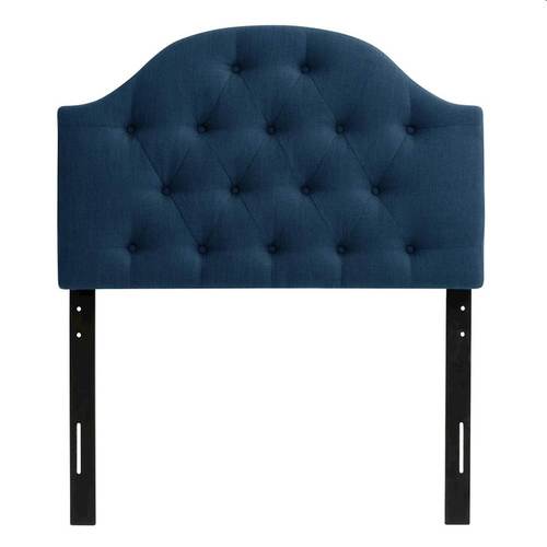 CorLiving - Diamond Button Arched Panel Tufted Fabric Single, Twin Headboard - Navy Blue
