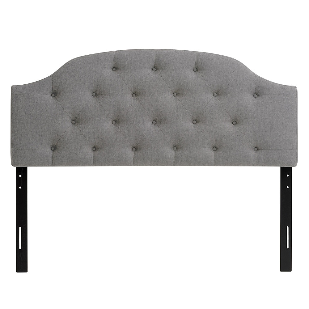 Angle View: CorLiving - Calera Button Tufted Light Gray Fabric Headboard, Queen - Light Gray