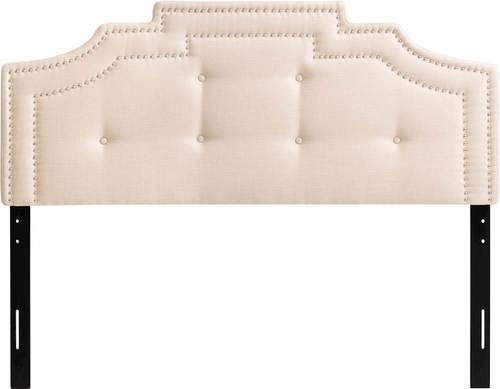 CorLiving - Crown Silhouette Button Tufting Fabric 57" Double, Full Headboard - Cream