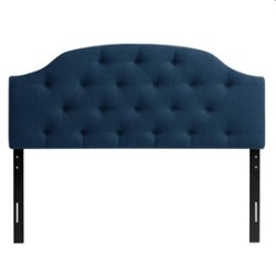 CorLiving - Diamond Button Arched Panel Tufted Fabric Queen Headboard - Navy Blue - Front_Zoom