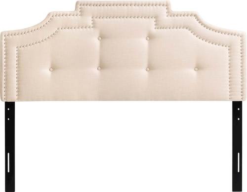 CorLiving - Crown Silhouette Button Tufting Fabric 62" Queen Headboard - Cream