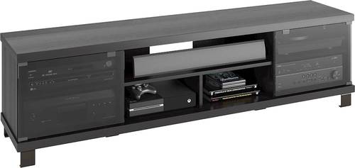 CorLiving Holland Black Wooden Extra Wide TV Stand, for TVs up to 85" - Ravenwood Black