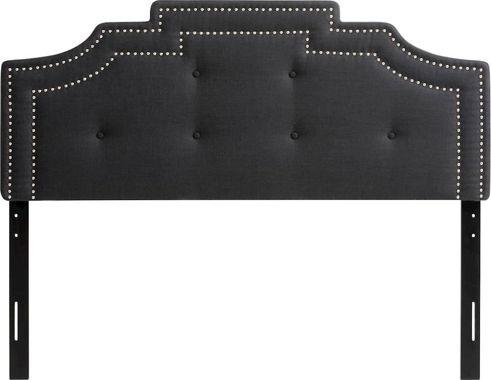 Front. CorLiving - Crown Silhouette Button Tufting Fabric 57" Double, Full Headboard - Dark Gray.