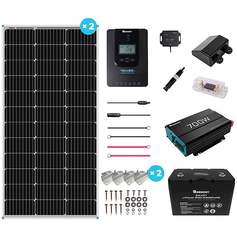 Renogy Mountable Solar Panel Kit (Inverter, 100W Panel x2, 100ah Lithium Ion Battery & Accy's