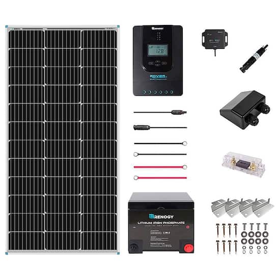 Renogy Mountable Solar Panel Kit 100w Panel 50ah Lithium Ion Battery Accy S Black Rng 100el Best Buy