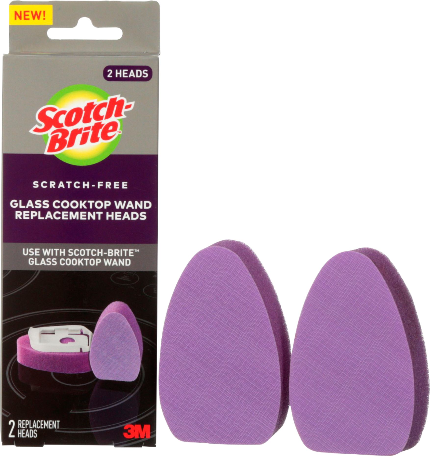 NEW 2-Pack Scotch-Brite Wand Replacement Heads for Glass Cooktops  White/Purple