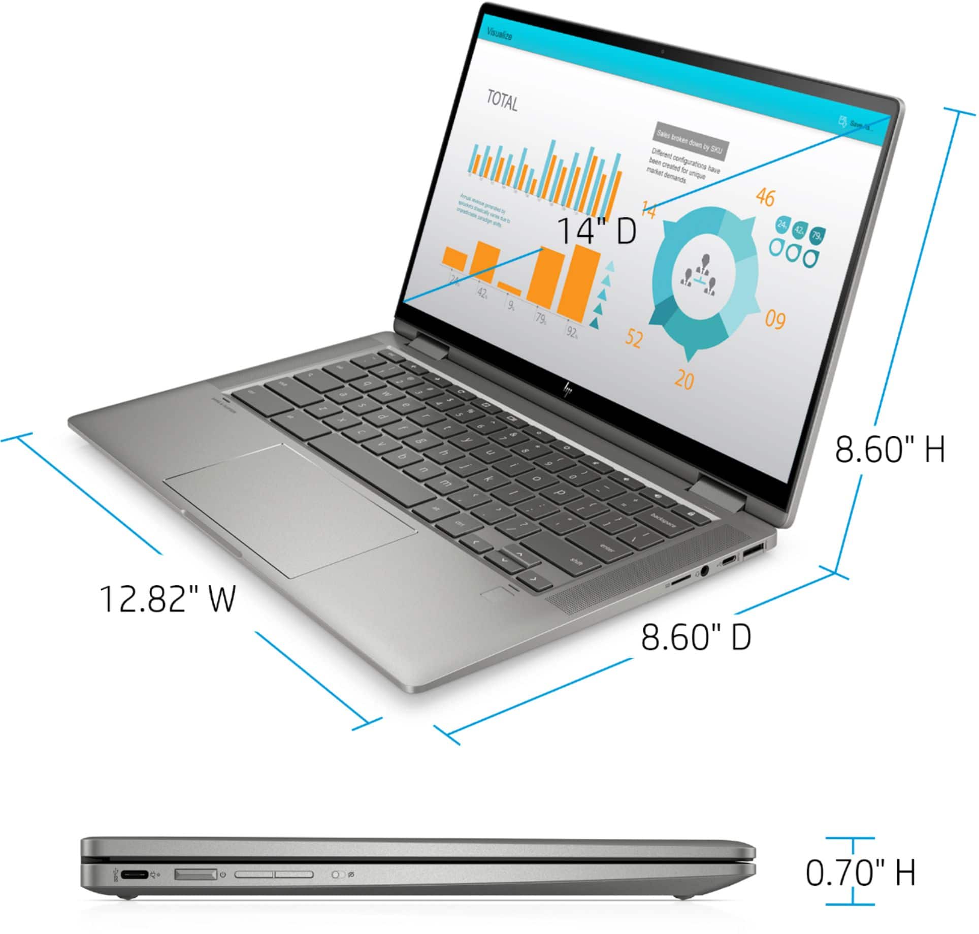 Alt View 15. HP - 2-in-1 14" Touch-Screen Chromebook - Intel Core i3 - 8GB Memory - 64GB eMMC Flash Memory.