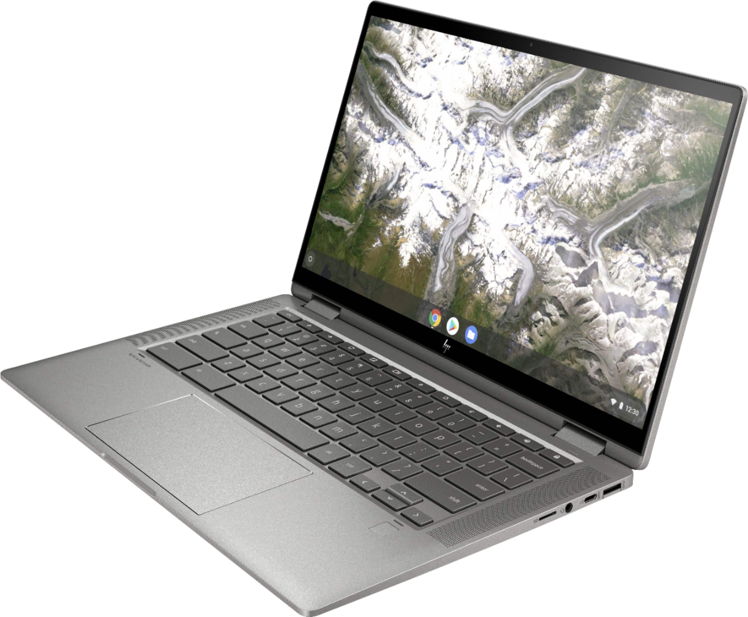 Left. HP - 2-in-1 14" Touch-Screen Chromebook - Intel Core i3 - 8GB Memory - 64GB eMMC Flash Memory.