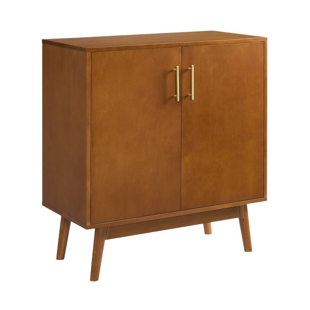 Left View: Walker Edison - Bella Mid-Century Modern MDF/Rubberwood/Birch Veneer Accent Storage Cabinet - Acorn