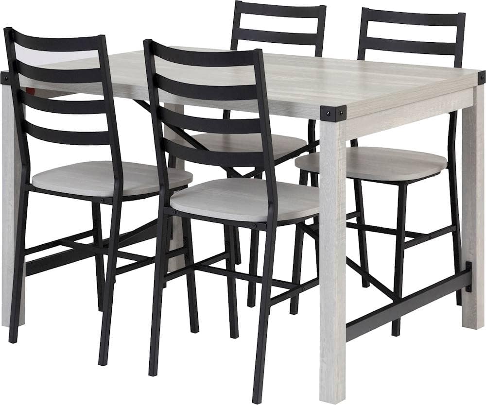 Left View: Walker Edison - Rectangular Industrial Dining Table (Set of 5) - Stone Gray