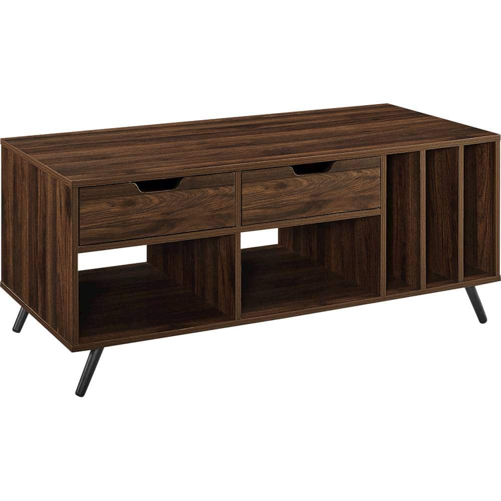 Angle View: Walker Edison - Molly Rectangular Mid-Century Modern MDF 2-Drawer Coffee Table - Dark Walnut/Birch