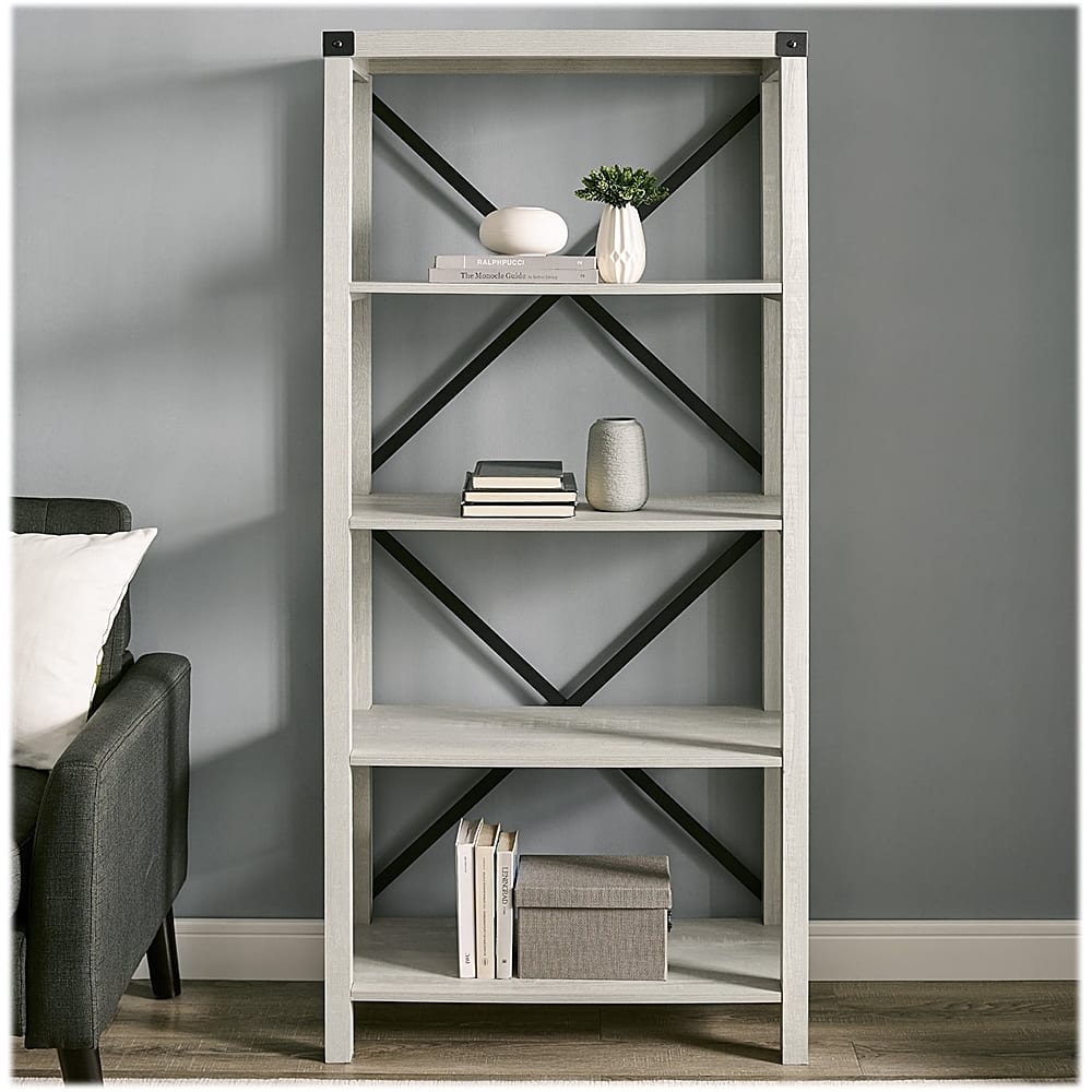 Alt View 12. Walker Edison - 64" Farmhouse 4-Shelf Bookcase - Stone Wash.