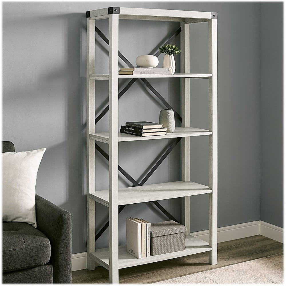 Alt View 13. Walker Edison - 64" Farmhouse 4-Shelf Bookcase - Stone Wash.