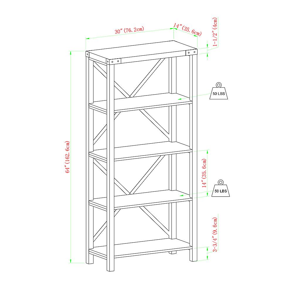 Alt View 15. Walker Edison - 64" Farmhouse 4-Shelf Bookcase - Stone Wash.