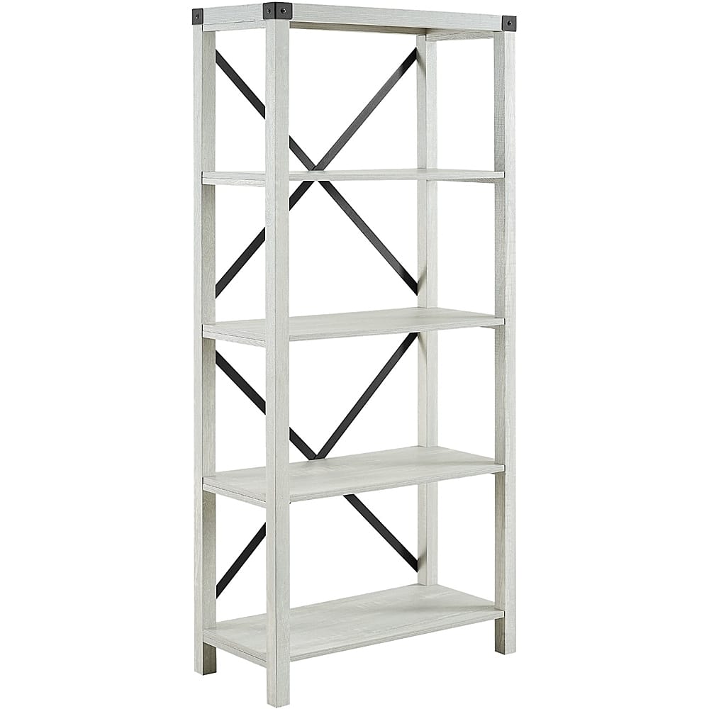 Left. Walker Edison - 64" Farmhouse 4-Shelf Bookcase - Stone Wash.