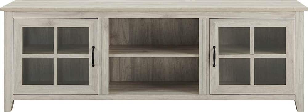 Front. Walker Edison - 70" Farmhouse Glass Door TV Stand Console for Most TVs Up to 80" - Birch.