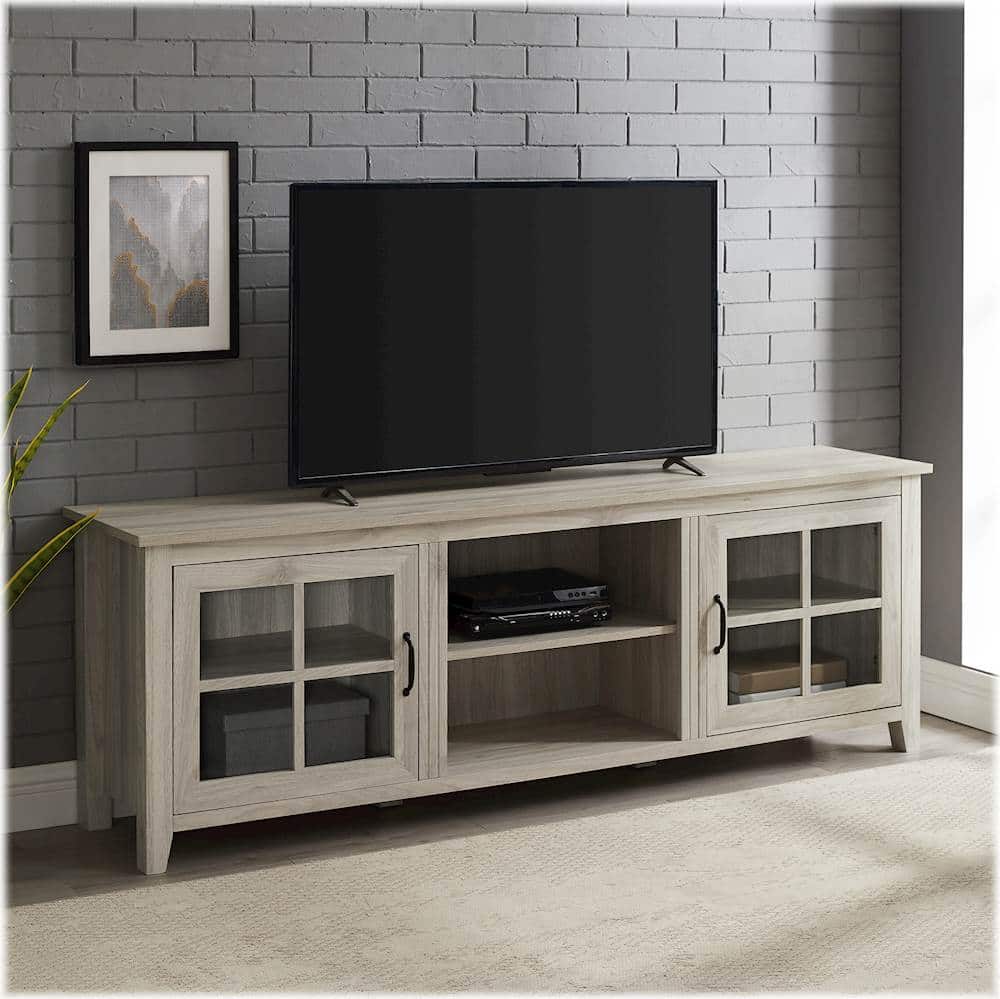 Alt View 13. Walker Edison - 70" Farmhouse Glass Door TV Stand Console for Most TVs Up to 80" - Birch.