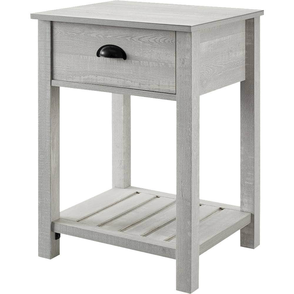 Left View: Walker Edison - Country Rectangular MDF 1-Drawer Side Table - Stone Gray