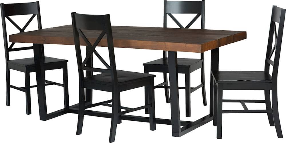 Left View: Walker Edison - Rectangular Farmhouse Wood Dining Table (Set of 5) - Gray/Black